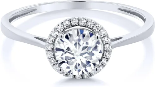 Vista 48 de Gem Stone King Anillo de compromiso de boda de oro blanco de 10 quilates con piedra natal y halo de diamantes Redondo de 0.236 in Anillo de oro