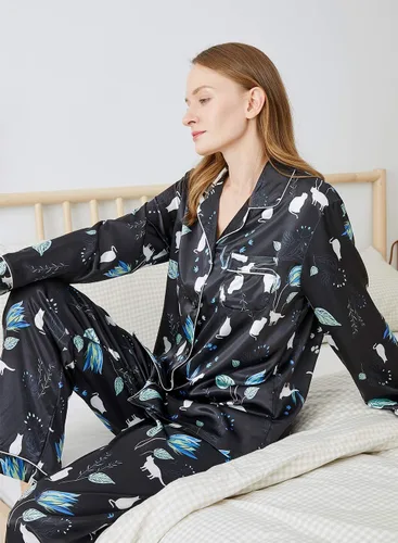 Vista 6 de Escalier Conjunto de 5 piezas de pijama de satén de seda para mujer, ropa de dormir