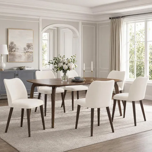 Vista 15 de MALOL Juego de 4 sillas de comedor, sillas de cocina tapizadas de tela con respaldo curvo, asiento acolchado y patas de madera maciza, silla