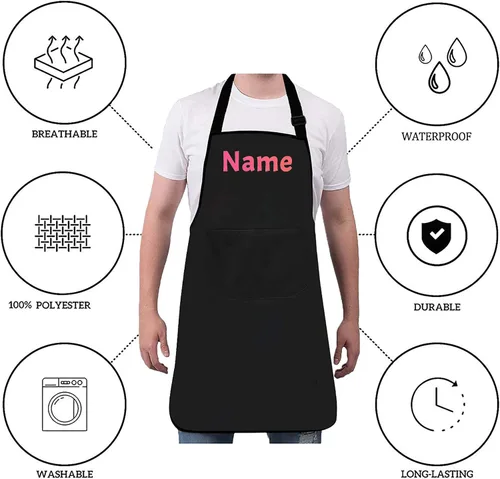 Vista 4 de Delantal personalizado Añadir imagen Texto Nombre Diseño personalizado Cocina Delantales de cocina