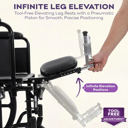 Vista 9 de Silla de ruedas bariátrica de servicio pesado para adultos - Negro - Brazos de escritorio removibles y reposapiernas elevados - Altura estándar