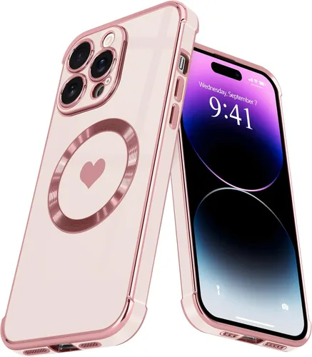 Vista 13 de Funda magnética para iPhone 13, para mujeres y niñas, chapado de lujo, lindo corazón de amor, cubierta trasera suave, protección completa de lente