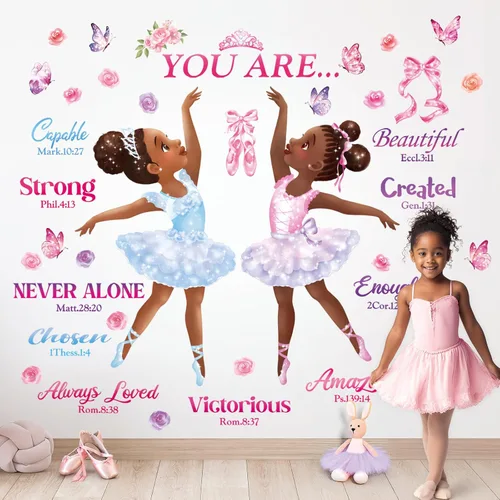Vista 2 de DECOWALL SG2-2319 Chica Negra Bailarina Mágica Pegatinas de Pared Calcomanías Afro Arte Mujeres Inspirador Dormitorio Guardería Regalo Hermosa Sala