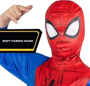 Vista 2 de Marvel Spider-Man - Disfraz oficial de Halloween para jóvenes, overol estampado con máscara de tela