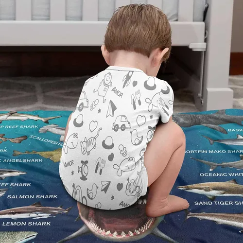 Vista 4 de Manta de tiburón para niños de 60 x 50 pulgadas, regalos con temática de tiburón para niños