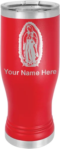 Vista 19 de LaserGram Taza Pilsner aislada al vacío de 14 onzas, Virgen de Guadalupe, grabado personalizado incluido (negro)