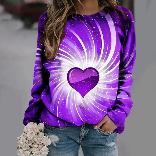Vista 2 de Camisetas para el día de San Valentín para mujer, con estampado de corazón, cuello redondo, sudaderas raglán