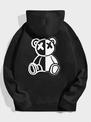 Vista 4 de GORGLITTER Sudadera térmica con capucha y bolsillo para hombre con capucha y cordón de manga larga con estampado de oso