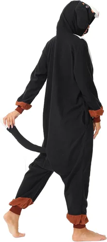 Vista 3 de Disfraz de mapache para adultos, unisex, Navidad, con cremallera, pijamas de animales para cosplay, ropa de casa de una pieza para mujeres y hombres