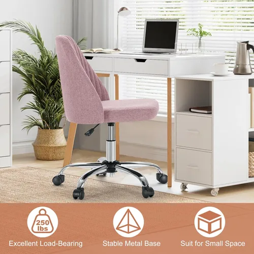Vista 8 de DUMOS Silla de oficina, cómoda silla de escritorio giratoria con ruedas, asiento ancho, sin brazos, altura ajustable, sillas de computadora