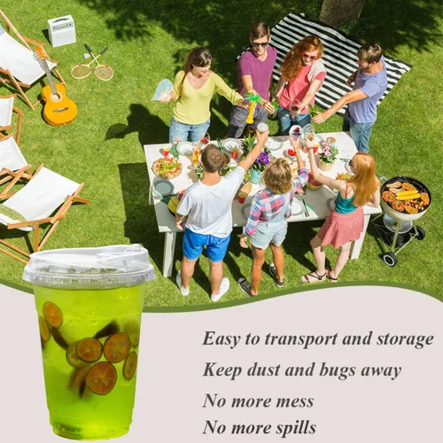 Vista 6 de Artpreti Vasos de plástico transparente de 12 onzas con tapas sin popote, tazas de café de plástico desechables con tapas, tazas para café helado