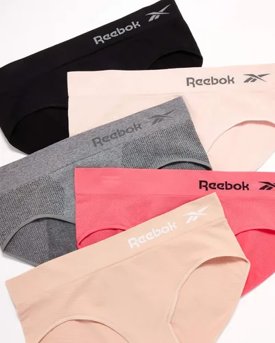 Vista 2 de Reebok - Pantaletas hipster (a la cadera) sin costuras para mujer (paquete de 5 unidades), S