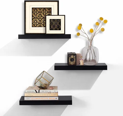 Vista 5 de AHDECOR Estantes flotantes negros, estantes modernos montados en la pared, decorativos para decoración del hogar y la oficina, ideal