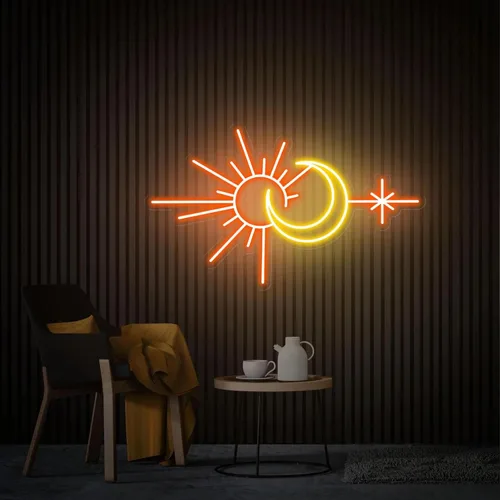 Vista 3 de Letrero de neón personalizado de sol y luna para decoración de pared, decoración personalizada de neón para dormitorio, sala de estar, meditación