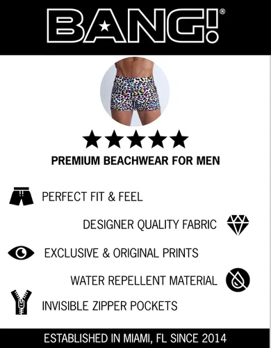 Vista 10 de Bang Men's Swimwear - Beach Shorts - Stretchy Quick-Dry All-Use Premium Swimsuit Trunk Square Cut