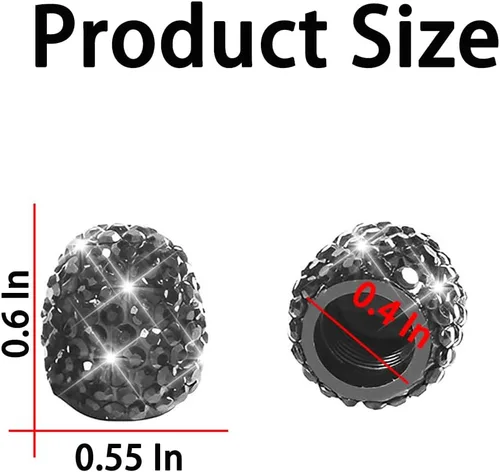 Vista 2 de Osilly Tapas de Vástago de Válvula de Neumático de Coche Brillantes, 4 Piezas de Cristal con Diamantes de Imitación, Cubierta Protectora de Válvulas