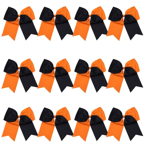 Vista 20 de Lazos de animadora jumbo de 8 pulgadas con diamantes de imitación brillantes para cola de caballo, lazos de porrista, 6 unidades, color negro