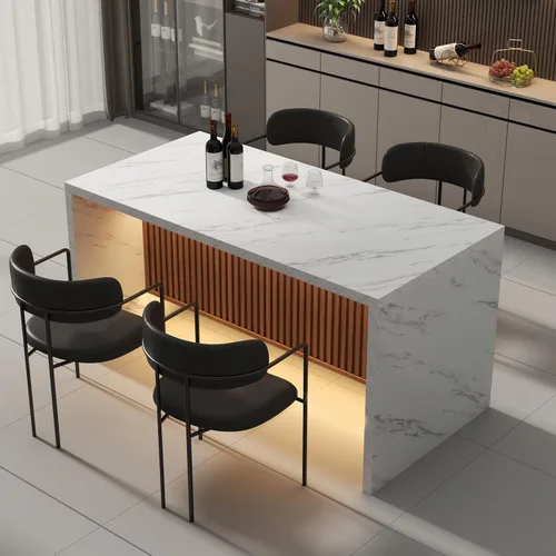 Vista 11 de Mesa de comedor grande de imitación de mármol de 63" para 4-6 personas (patente pendiente), mesa de isla con luces LED, mesa de comedor de cocina