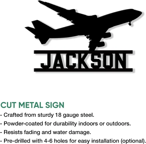 Vista 2 de Letrero de metal de piloto personalizado, decoración de pared con nombre personalizado para porche, patio, valla, oficina o dormitorio, regalo único