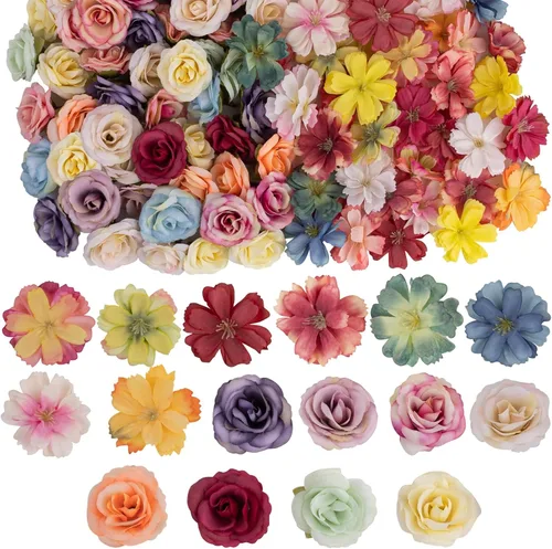 Vista 16 de Framendino, Paquete de 50 cabezas de flores artificiales, mini flores artificiales de seda, margaritas pequeñas, multicolor, para boda, hogar
