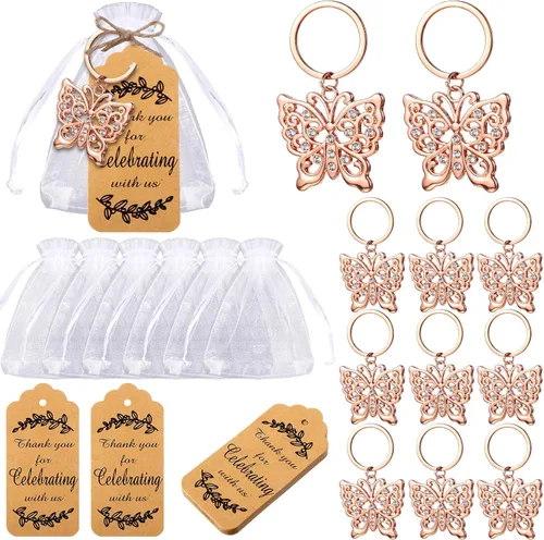Vista 8 de Ecation 20 Juego de Llaveros de Mariposa para Fiesta, Juego a Granel, Anillo de Metal para Animales, Accesorios de Encanto, Recuerdo, Regalo Kraft