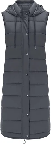 Vista 18 de Chaleco largo para mujer, sin mangas, acolchado, con cremallera, capucha, abrigo de invierno cálido, ligero, con bolsillos