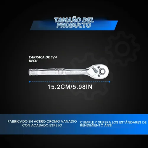 Vista 3 de Llave de trinquete de accionamiento de 1/4 pulgada, llave de dados estándar, liberación rápida de 72 dientes, función de trinquetaje reversible