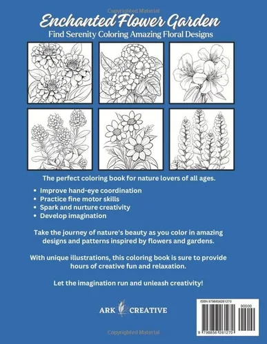 Vista 2 de Enchanted Flower Garden Find Serenity Coloring Amazing Floral Designs Relaxation coloring, Activity book for All Ages, Develop Imagination, Practice