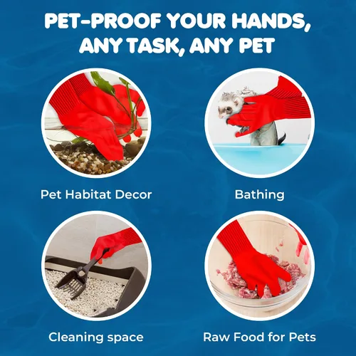 Vista 4 de SunGrow Guantes de goma de 22 pulgadas de largo para baño de perros y gatos, aseo, cambios de agua en el acuario, mantienen las manos y los brazos