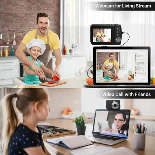 Vista 5 de Cámara digital, cámaras para niños para 50MP FHD 1080P, cámara digital de apuntar y disparar con zoom 16X antivibración, cámaras pequeñas compactas