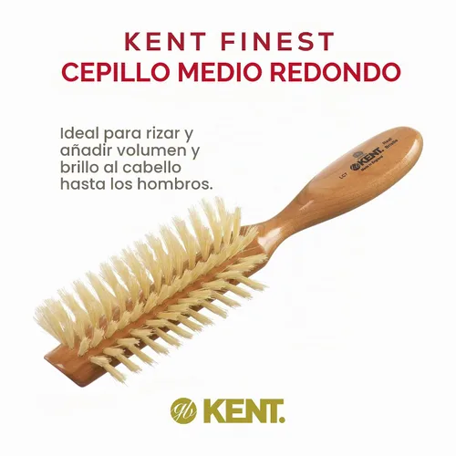 Vista 4 de Kent LC7 Cepillos de pelo medio radiales para mujer, cepillo de pelo rizado hecho de madera de cerezo, cepillo de cerdas de jabalí natural blanco