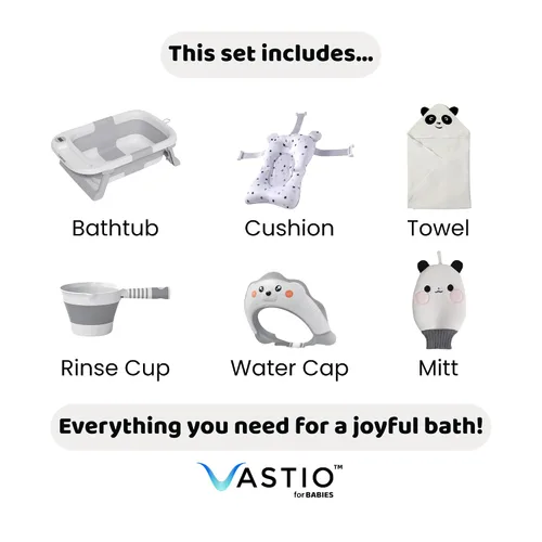 Vista 7 de VASTIO™ Juego de Bañera Plegable 6 en 1 para Bebé – Bañera de Baño Plegable para Recién Nacidos a Niños Pequeños, Juego de Baño Portátil para Bebés