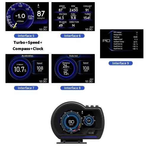 Vista 5 de Riloer Pantalla frontal para coche, GPS+OBD HUD Head Up Display P6 para la mayoría de los coches (negro)