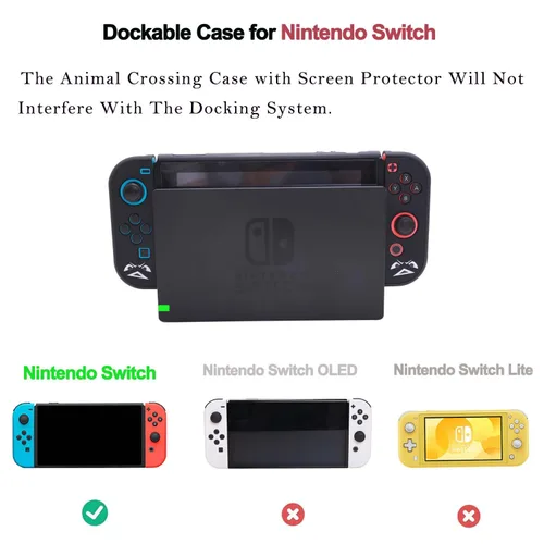 Vista 7 de YOOWA Accessories Bundle for Nintendo Switch - Black Cute Kawaii NS Accessory Kit with Cartoon Carrying Case, dockable case, Screen Protector Set