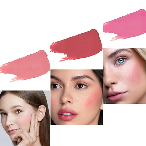 Vista 5 de Juego de barras de rubor mate para mejillas, ojos y labios, maquillaje natural, impermeable, de larga duración (juego 01)