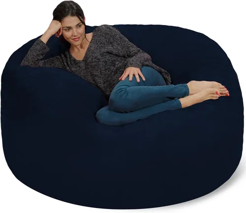 Vista 8 de Silla Chill Sack Bean Bag: muebles de espuma de memoria gigante y una tumbona grande. Gran sofá con gran cubierta de gamuza suave resistente al