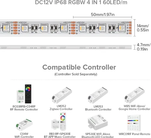 Vista 2 de BTF-LIGHTING Tira de luz LED IP68 impermeable para exterior RGBW 5050SMD RGB+Blanco cálido (3000K-3500K) 4 colores en 1 CC12V 16.4 pies 5m 60LED/m