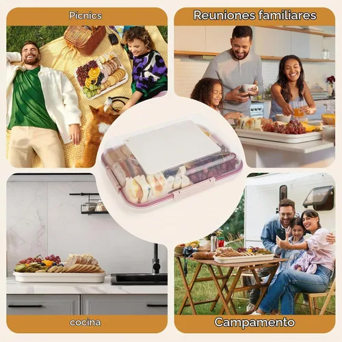 Vista 7 de Recipiente de almacenamiento de alimentos con tapa para tabla de cortar, bandeja de aperitivos con compartimento para bolsa de hielo y divisor Crema