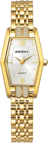 Vista 8 de BERNY Relojes de oro para mujer, delicado hexágono, reloj de pulsera de cuarzo para mujer, correa de acero inoxidable, reloj analógico de moda