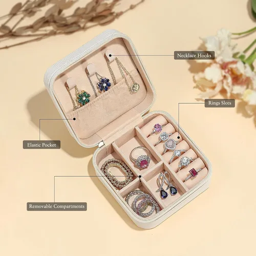 Vista 7 de Parima Joyero de viaje Joyero de viaje con espejo, joyero con inicial, caja de joyería pequeña Joyero de viaje Caja organizadora de joyas
