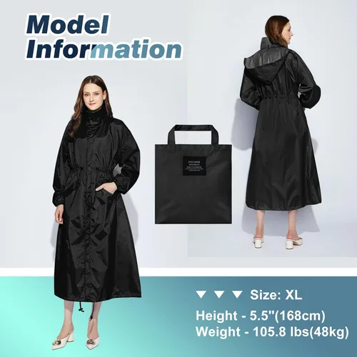 Vista 5 de LAMA Chubasqueros largos para mujer, impermeable, plegable, con capucha, rompevientos, ligera, ajustable, para exteriores