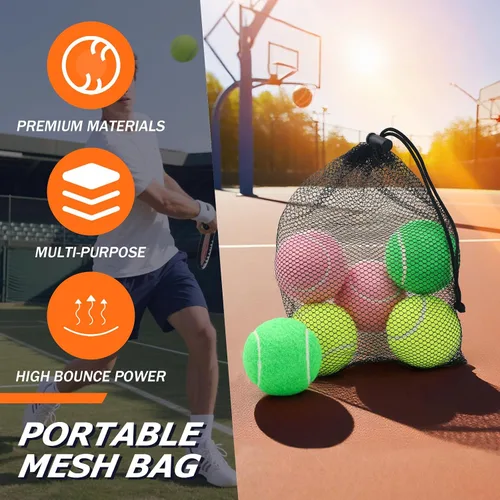 Vista 4 de Pelotas de tenis, paquete de 6 pelotas de tenis de práctica de alta elasticidad con bolsa de malla, ideal para principiantes, pelotas de ejercicio