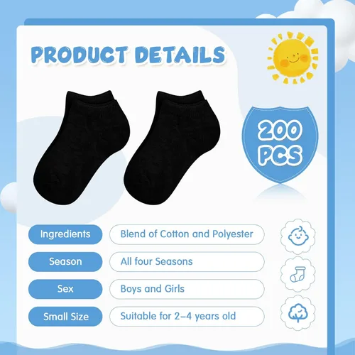 Vista 2 de Jexine 200 pares de calcetines de corte bajo para niños, calcetines tobilleros de media altura transpirable para niños y niñas