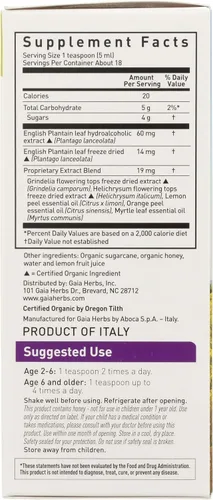 Vista 5 de Gaia Herbs, GaiaKids - Jarabe de bienestar bronquial, salud inmunológica, calmante para la garganta y apoyo respiratorio, sabor orgánico de miel