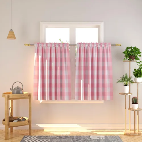 Vista 49 de Cenefas de cortina para ventana de 16 pulgadas de largo, 2 paneles de cuadros búfalo, cortinas pequeñas con bolsillo para barra, estilo clásico