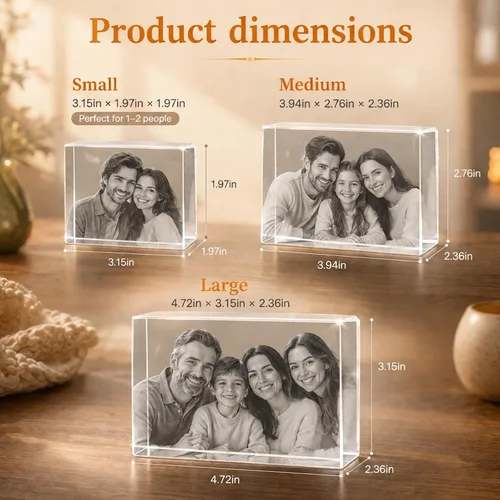 Vista 6 de Foto de cristal 3D, regalos personalizados de Navidad para mamá, esposa, mujer, papá, marido, abuela, foto personalizada en cristal, único