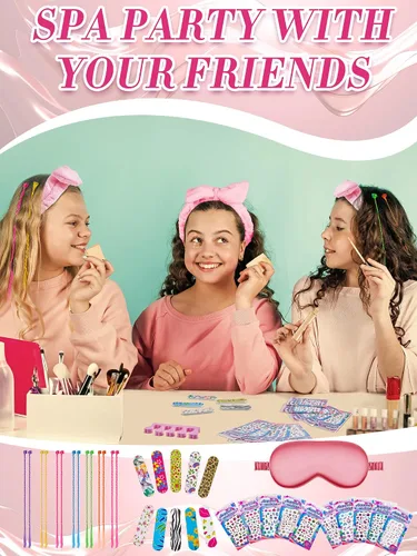 Vista 5 de Xuhal 92 piezas de recuerdos de fiesta de spa para niñas, suministros de fiesta de pijama, batas de satén para niños, fiestas de pijamas con bolsas