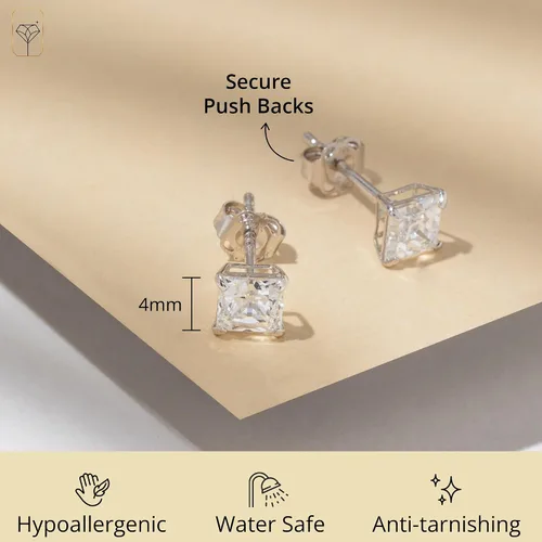 Vista 5 de 14K Gold Princess Cut Earrings embellished with Swarovski® Zirconia Blanco