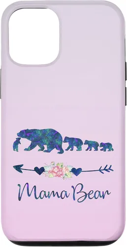 Vista 26 de Funda para iPhone 16, diseño floral de mamá oso de cuatro cachorros, color verde azulado y morado