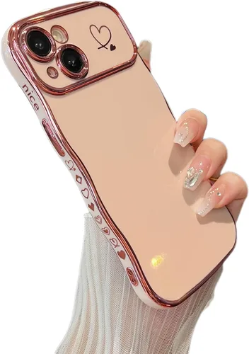 Vista 19 de ZTOFERA Funda para iPhone 11 de 6.1 pulgadas, bonita funda con marco ondulado rizado con patrón de corazón de amor, borde chapado de lujo